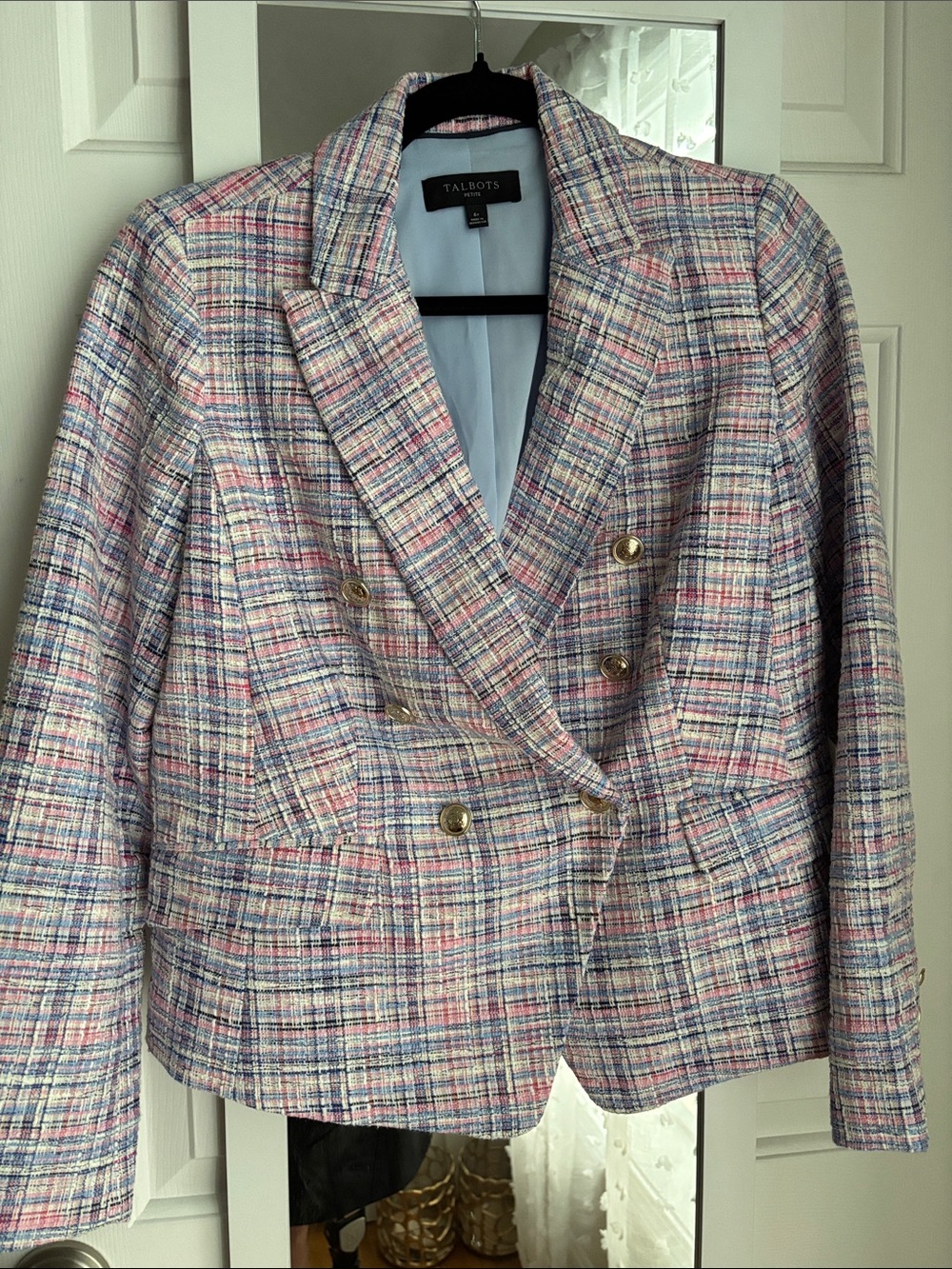 Talbots Petite Pastel Multi Tweed Double-Breasted Blazer
